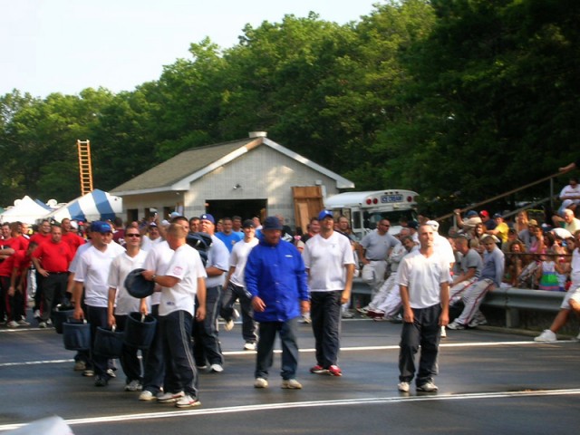 Lined up for buckets